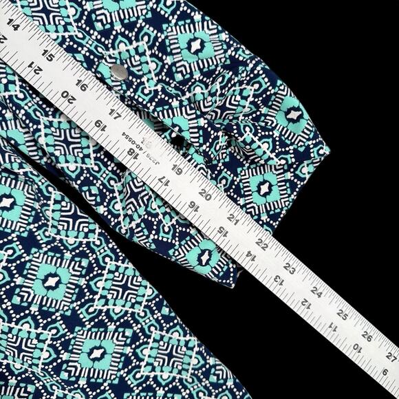 Womens Avenue Tunic Top Blue Teal Geo Print Sz 26 28 Boho Stretch - Picture 5 of 8